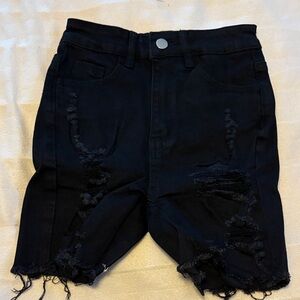 Black Distressed Denim Shorts